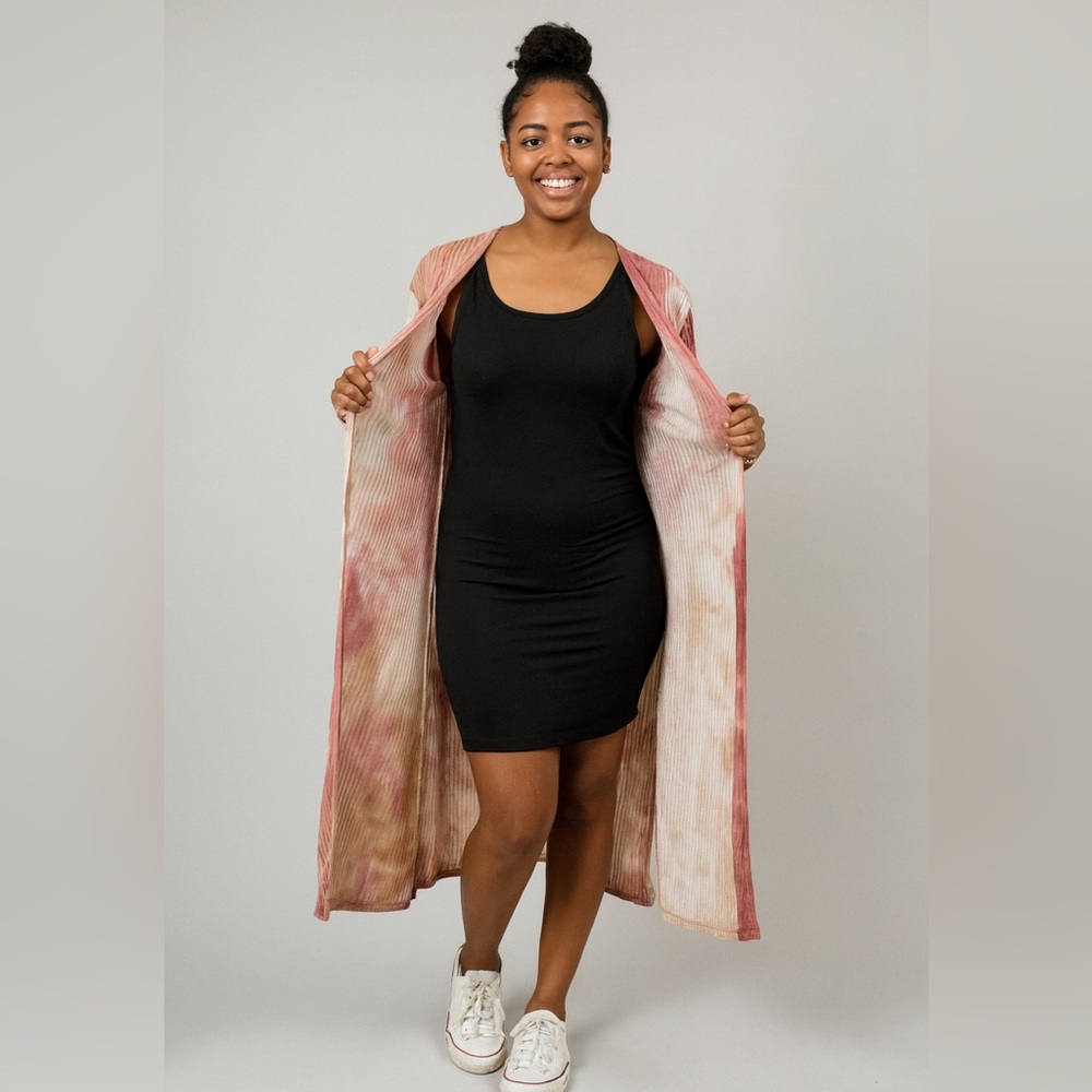 Umgee tie dye ribbed duster jacket in blush and neutral Size M. AR16
